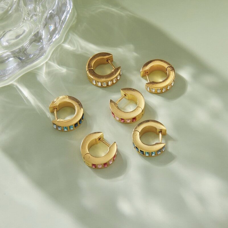 Baguette Crystal Chunky Huggie Earrings
