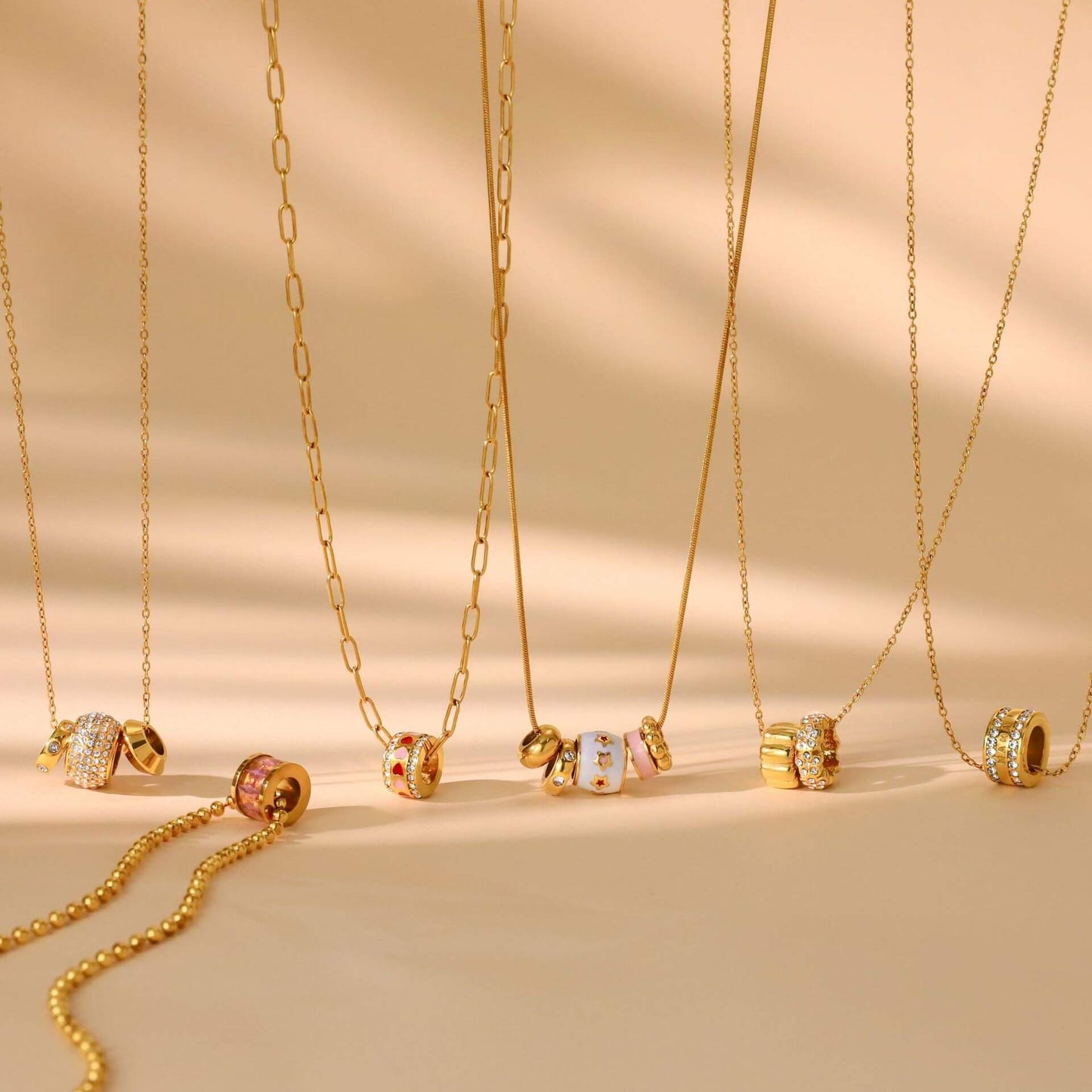 18K Gold Cylinder Charm Necklace
