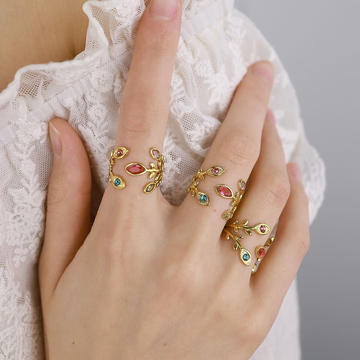 Colorful Floral Leaf Statement Ring