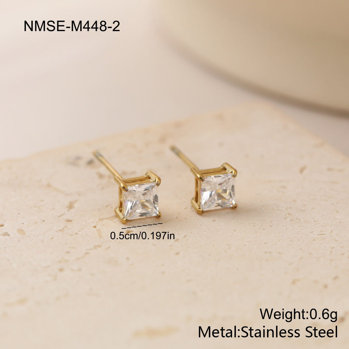 Princess Cut Zircon Stud Earrings in Gold & Silver (4mm-8mm)