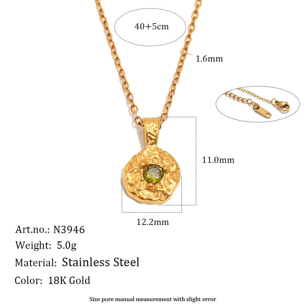 Hammered Birthstone Coin Pendant Necklace