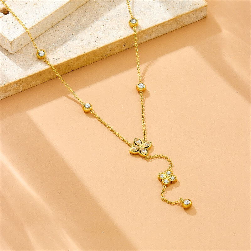 Stainless Steel Y-Lariat Drop Charm Necklace