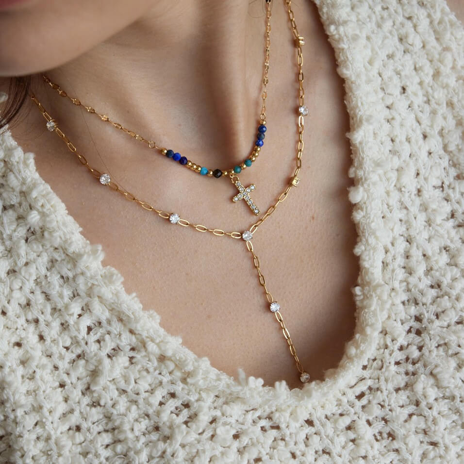 18K Gold Natural Stone Beaded Necklace