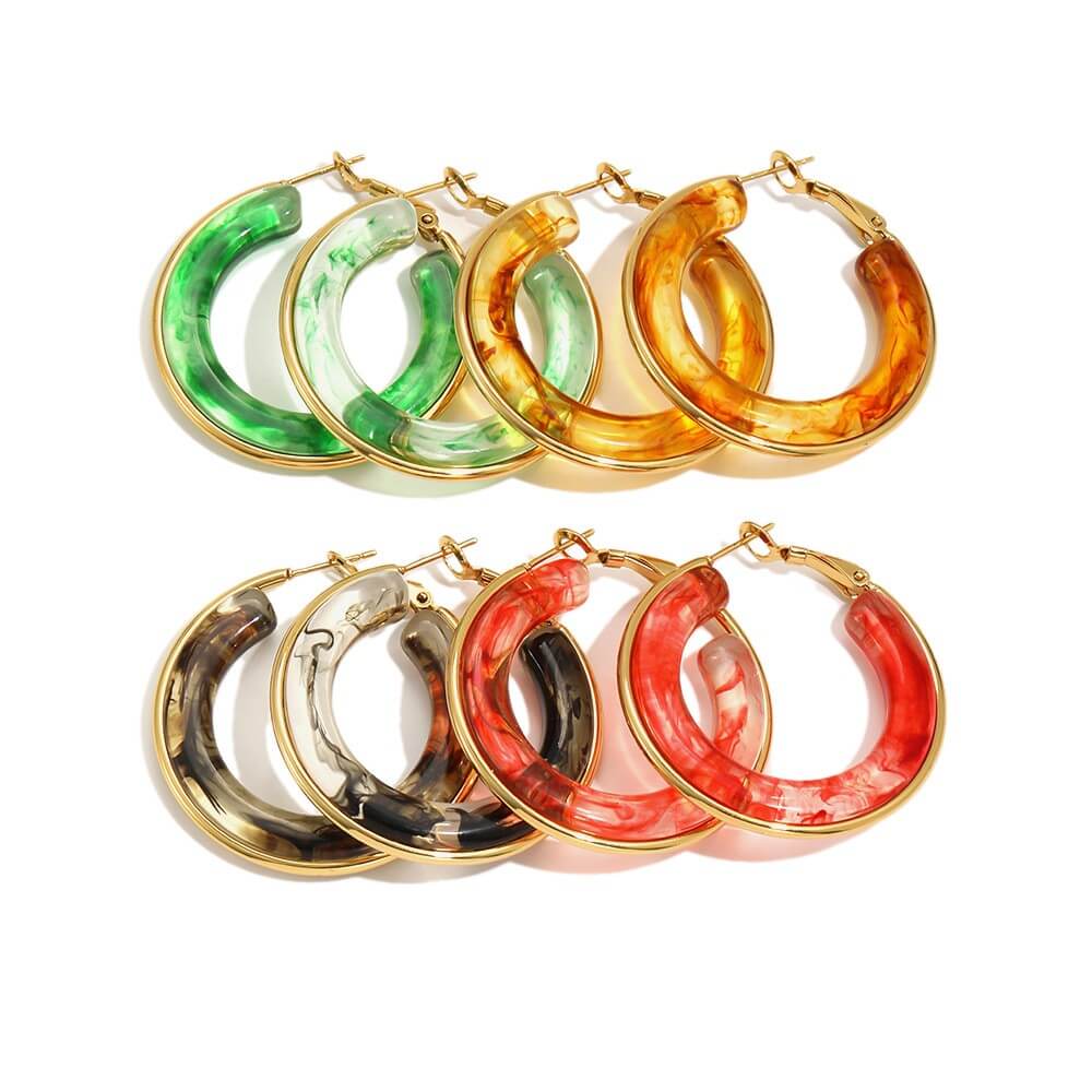 Chunky Resin Hoop Earrings 18K Gold Stainless Steel