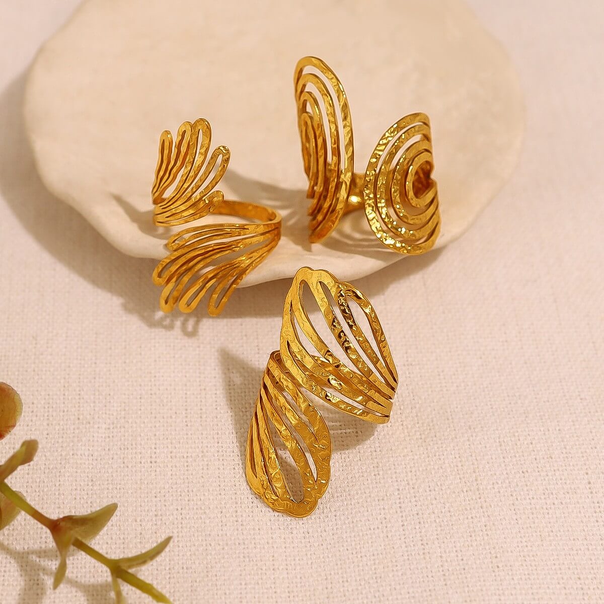 Chunky Hammered Wave Open Ring