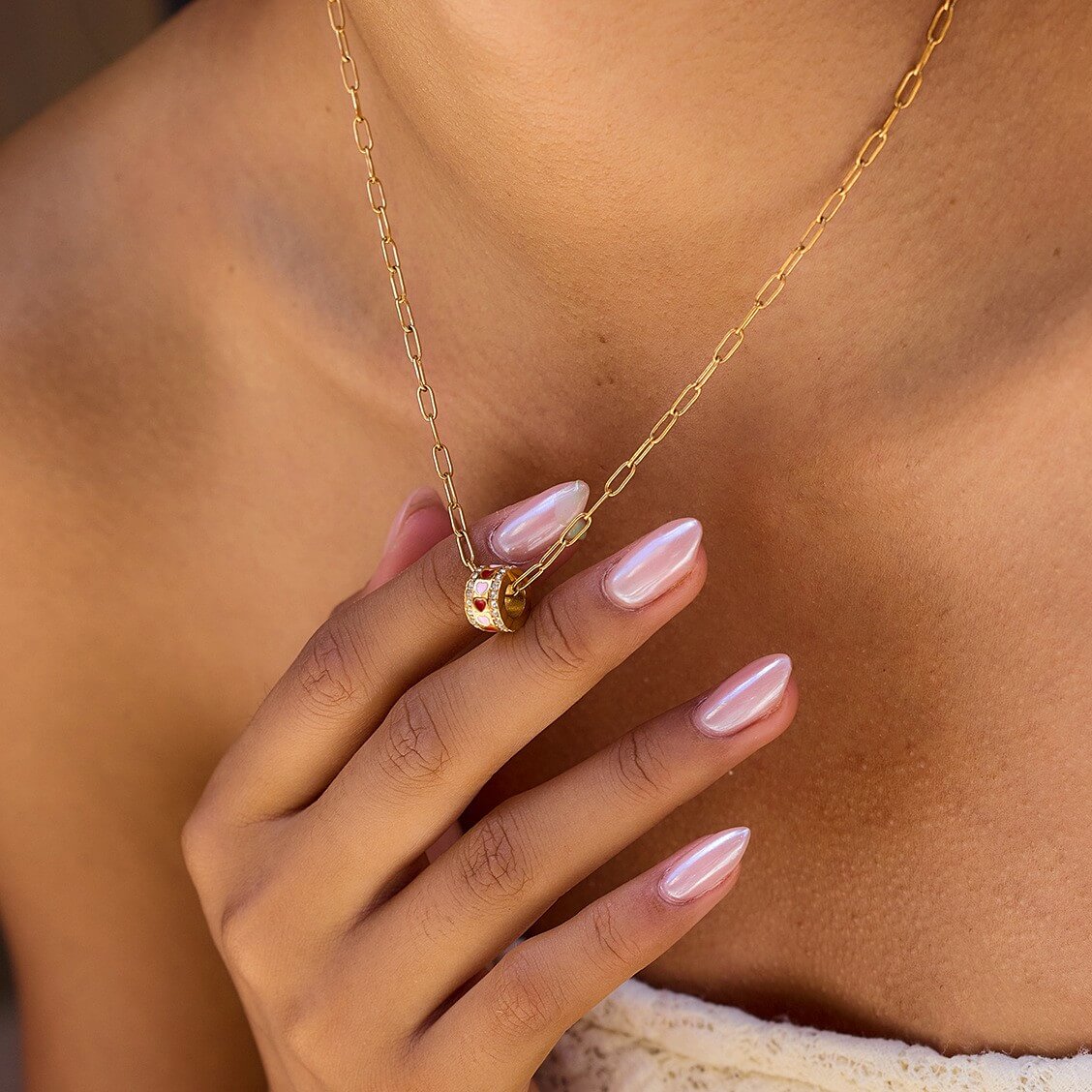 18K Gold Cylinder Charm Necklace