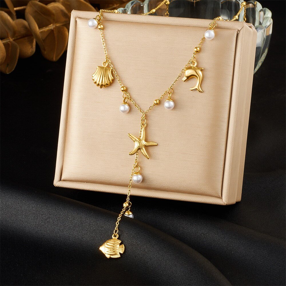 Stainless Steel Y-Lariat Drop Charm Necklace