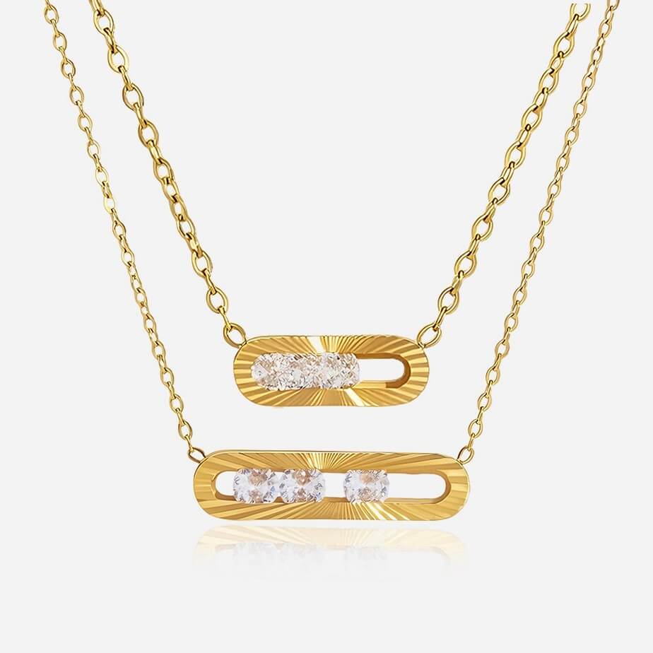 Movable Zirconia Oval Pendant Necklace