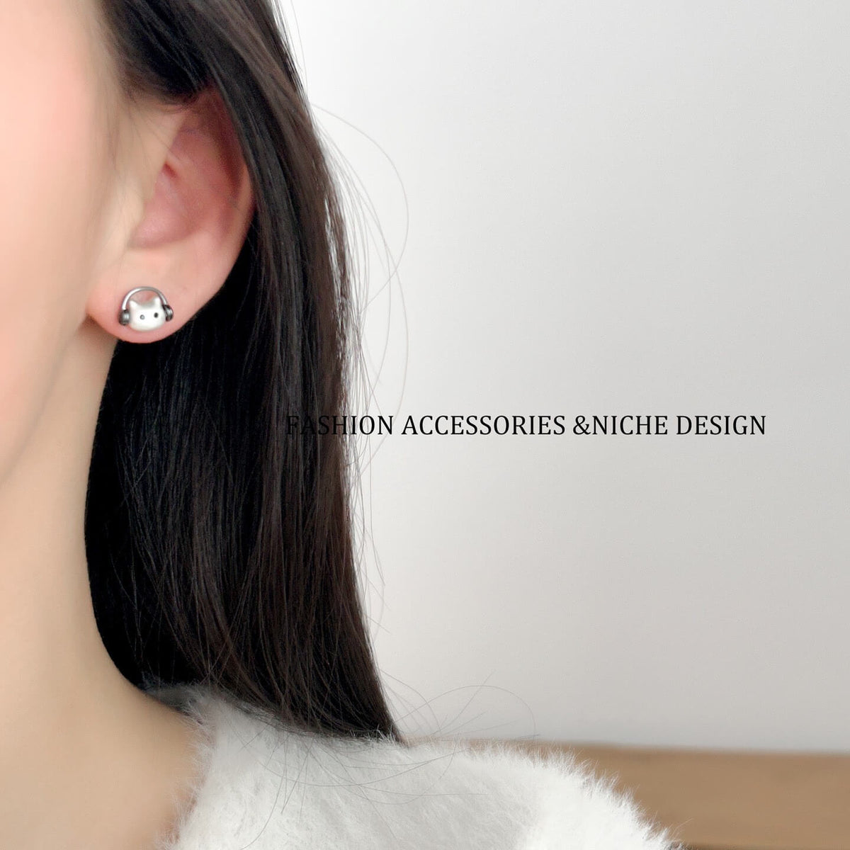 Cute Musician Cat Headphone Stud Earrings