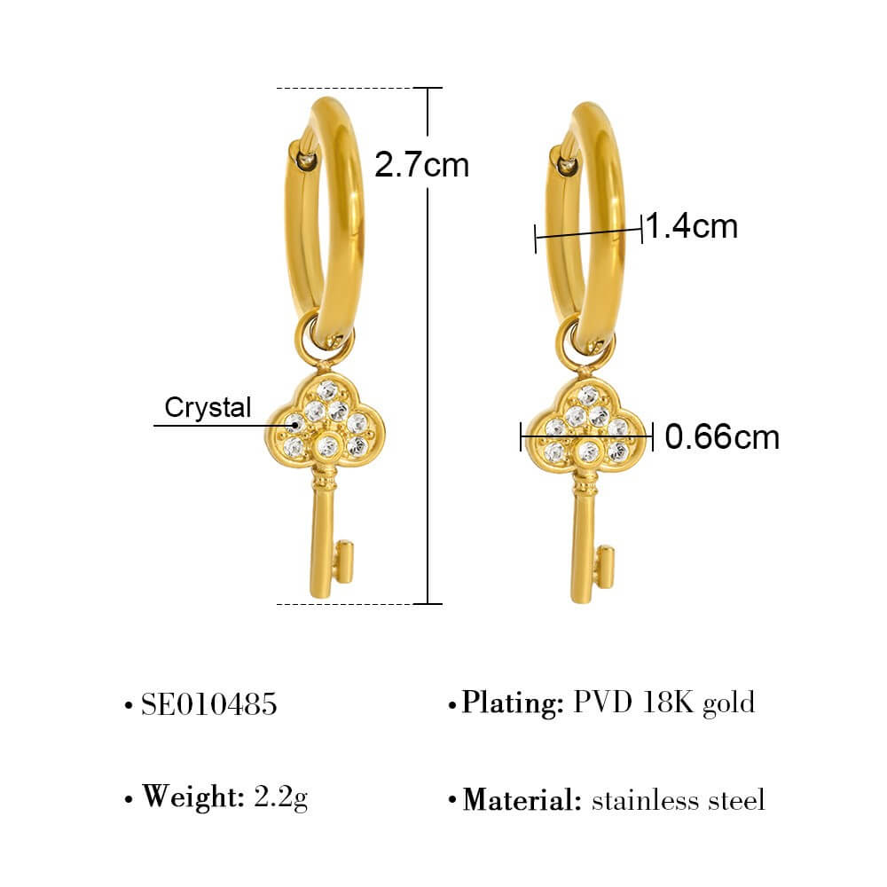 Crystal Charm Stainless Steel Hoop Earrings