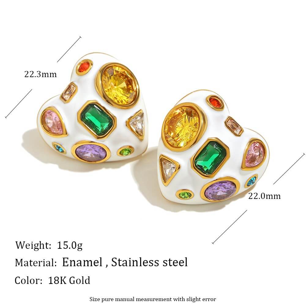 Colorful Zircon Enamel Chunky Stud Earrings