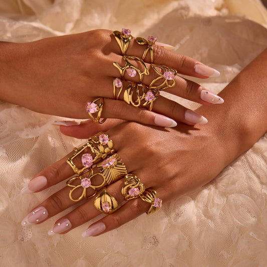 18K Gold Pink Crystal Organic Open Ring