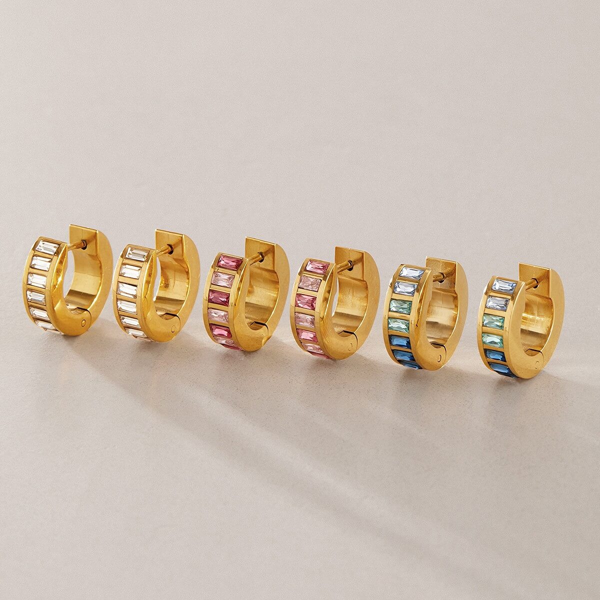 Baguette Crystal Chunky Huggie Earrings