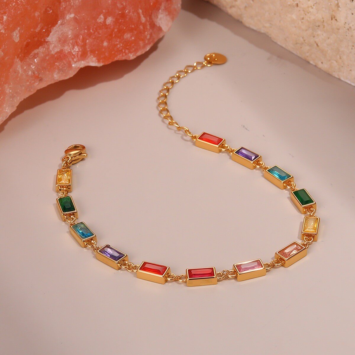 18K Gold Plated Colorful Zircon Stainless Steel Bracelet