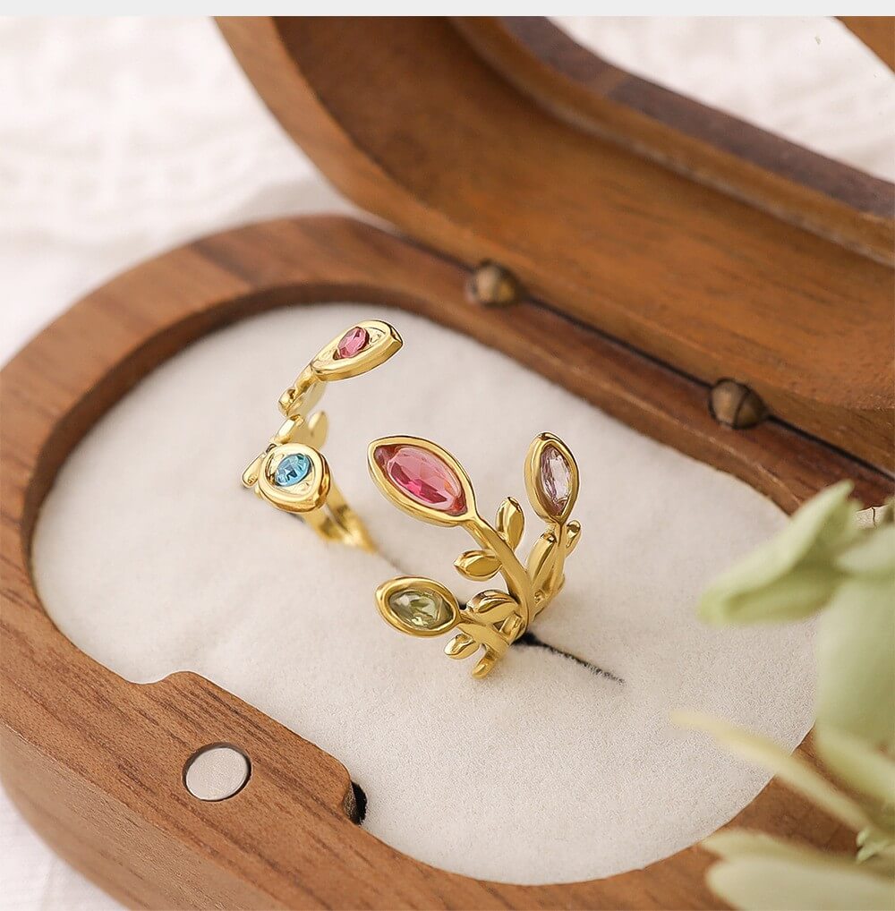 Colorful Floral Leaf Statement Ring