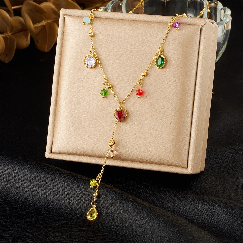 Stainless Steel Y-Lariat Drop Charm Necklace