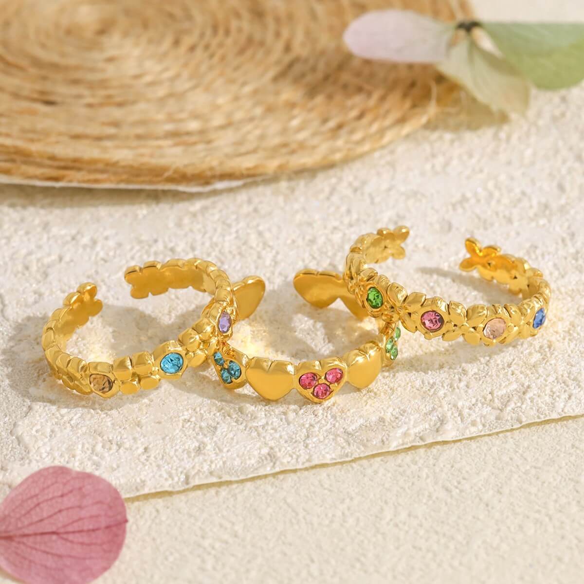 Colorful Crystal Floral Open Ring