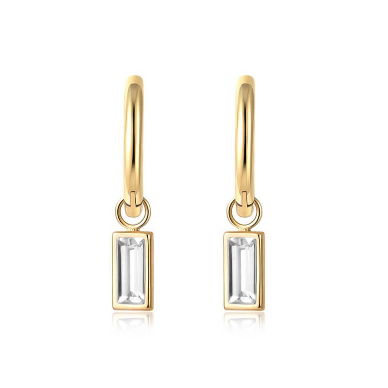 Rectangular Zircon Huggie Hoop Earrings