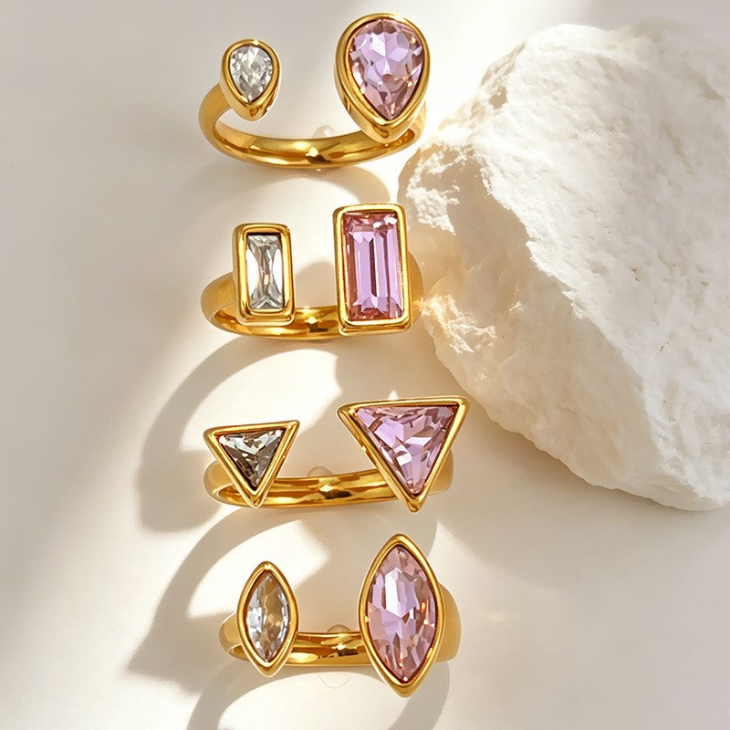 18K Gold Geometric Crystal Open Ring