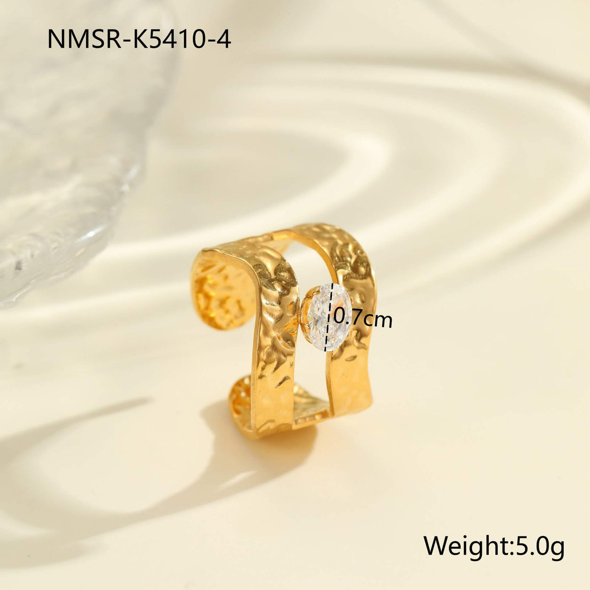 18K Gold Hammered Crystal Open Ring
