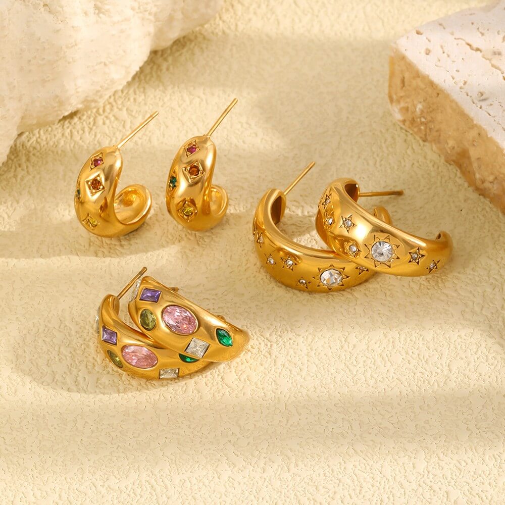 Celestial Zircon Chunky C-Hoop Earrings