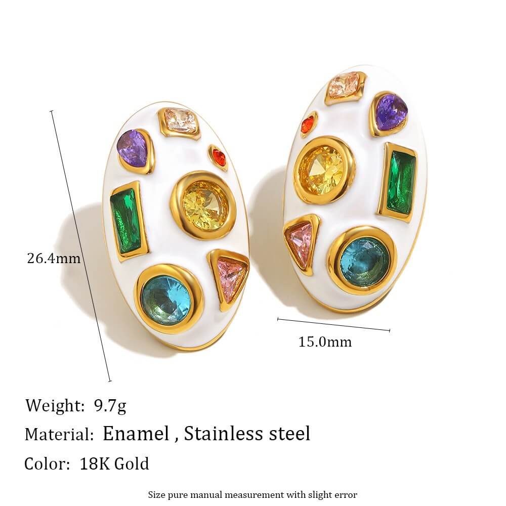 Colorful Zircon Enamel Chunky Stud Earrings