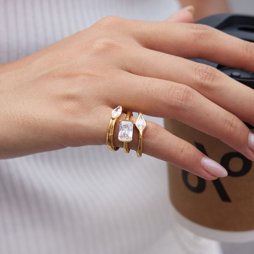 Stainless Steel Zircon Statement Rings