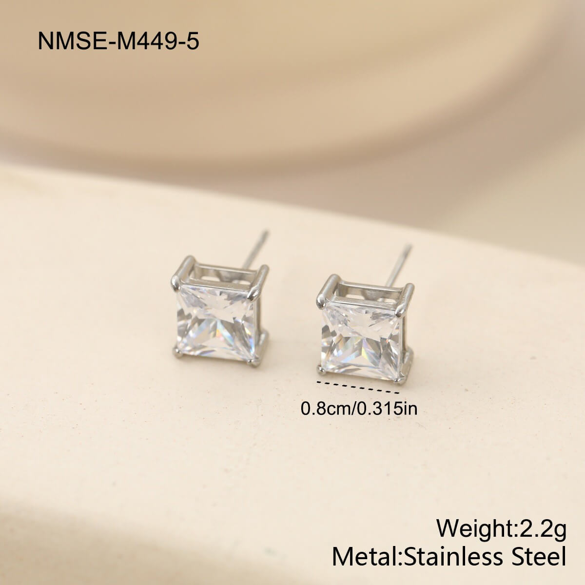 Princess Cut Zircon Stud Earrings in Gold & Silver (4mm-8mm)