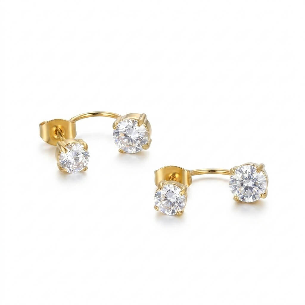 Front-Back Cubic Zirconia Huggie Stud Earrings