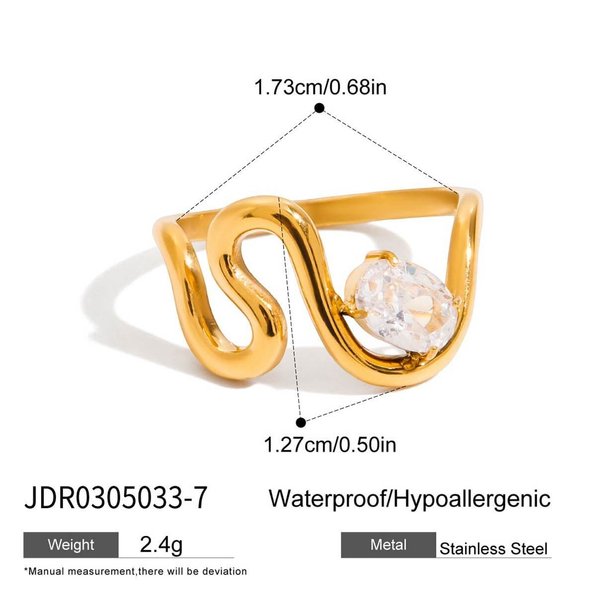Cubic Zirconia Statement Rings - 18K Gold Plated Stainless Steel