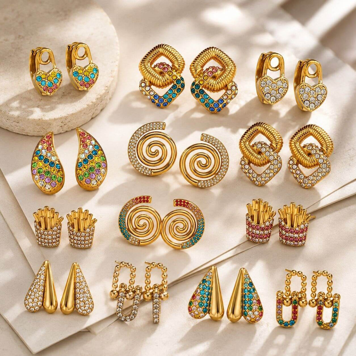 French Retro Chunky Gold Drop Earrings Collection