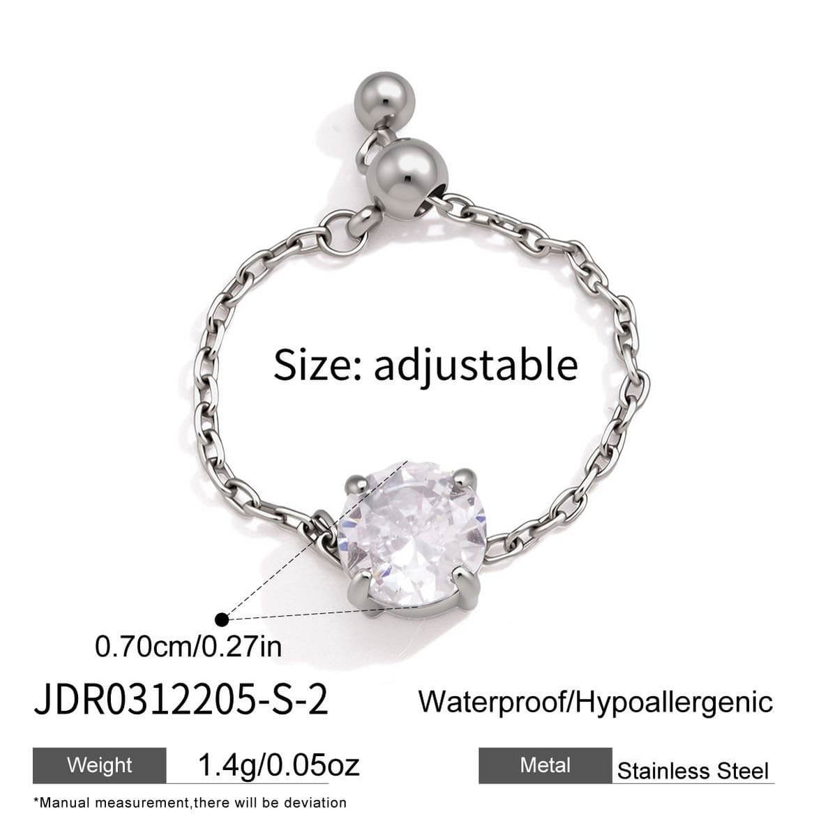 Adjustable Chain Ring with Clear CZ Pendant