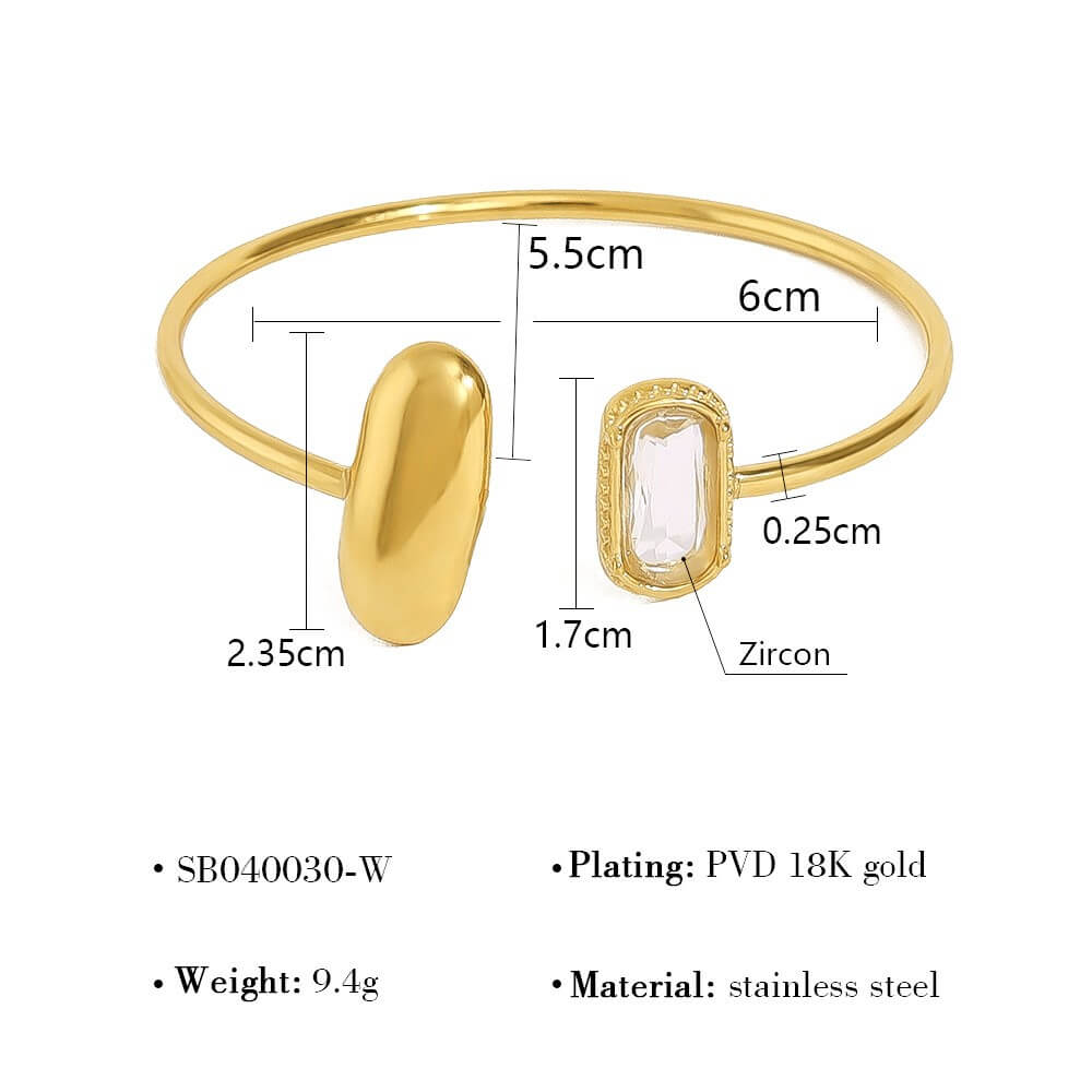 Asymmetric Zircon Open Cuff Bangle