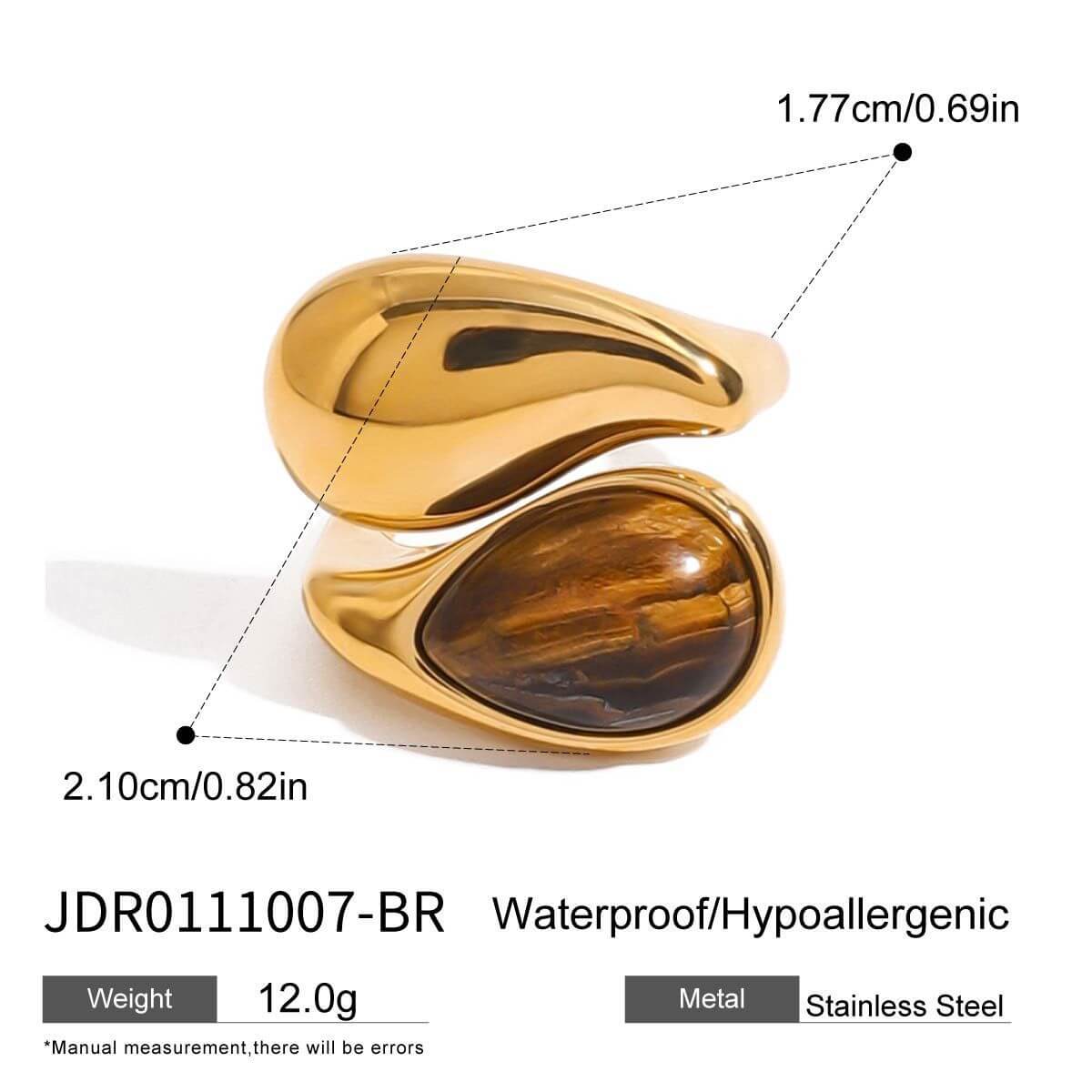 Natural Tiger's Eye Rings - 18K Gold Plated Stainless Steel