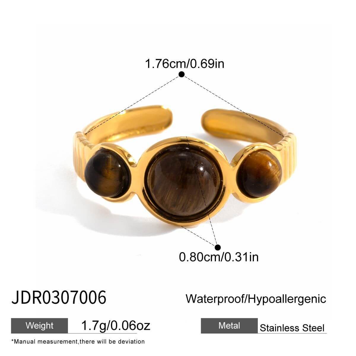 Natural Tiger's Eye Rings - 18K Gold Plated Stainless Steel