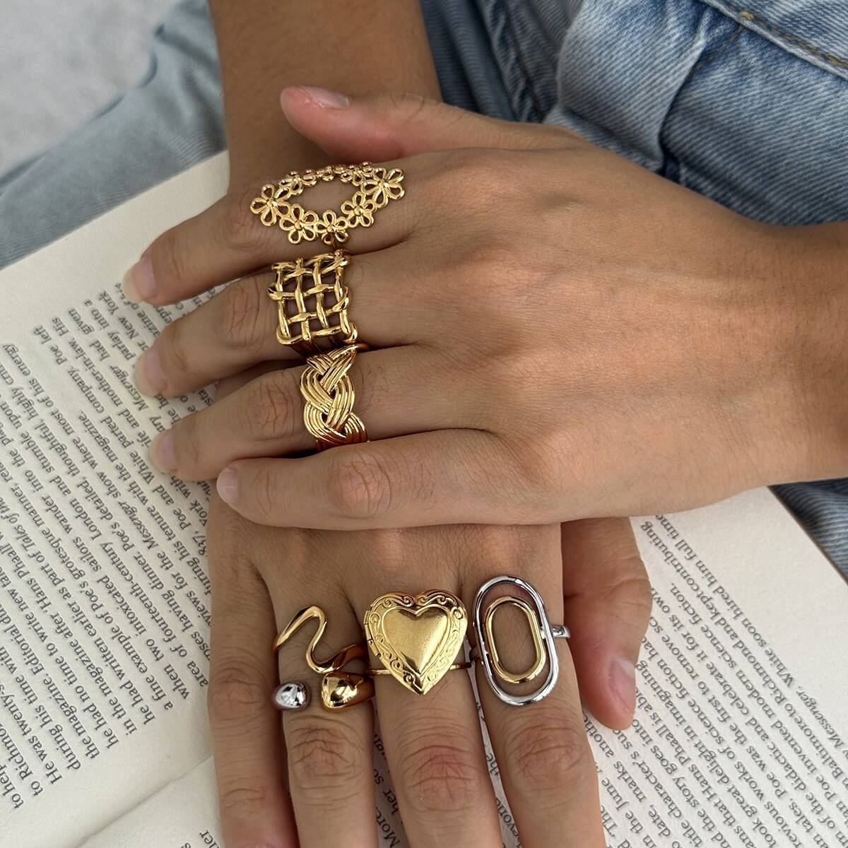 18K Gold Plated Stainless Steel Statement Rings