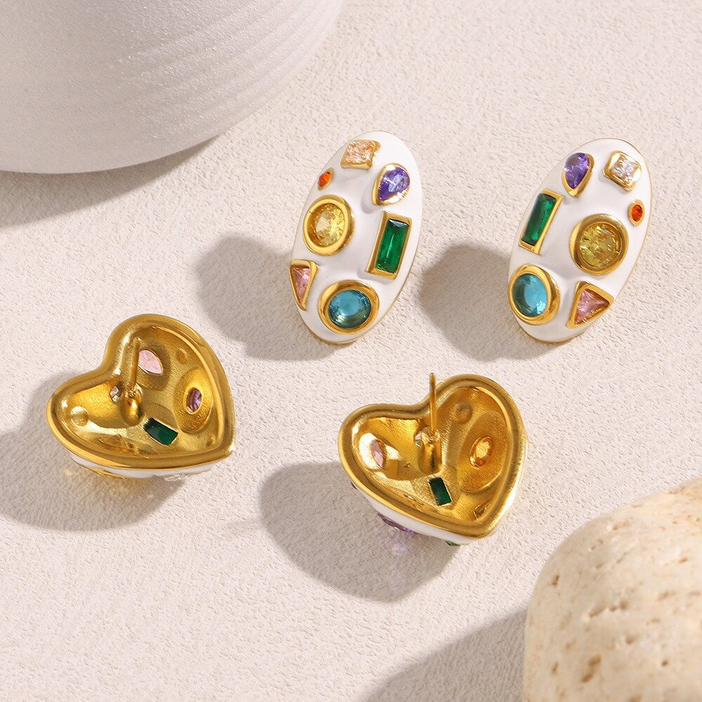 Colorful Zircon Enamel Chunky Stud Earrings