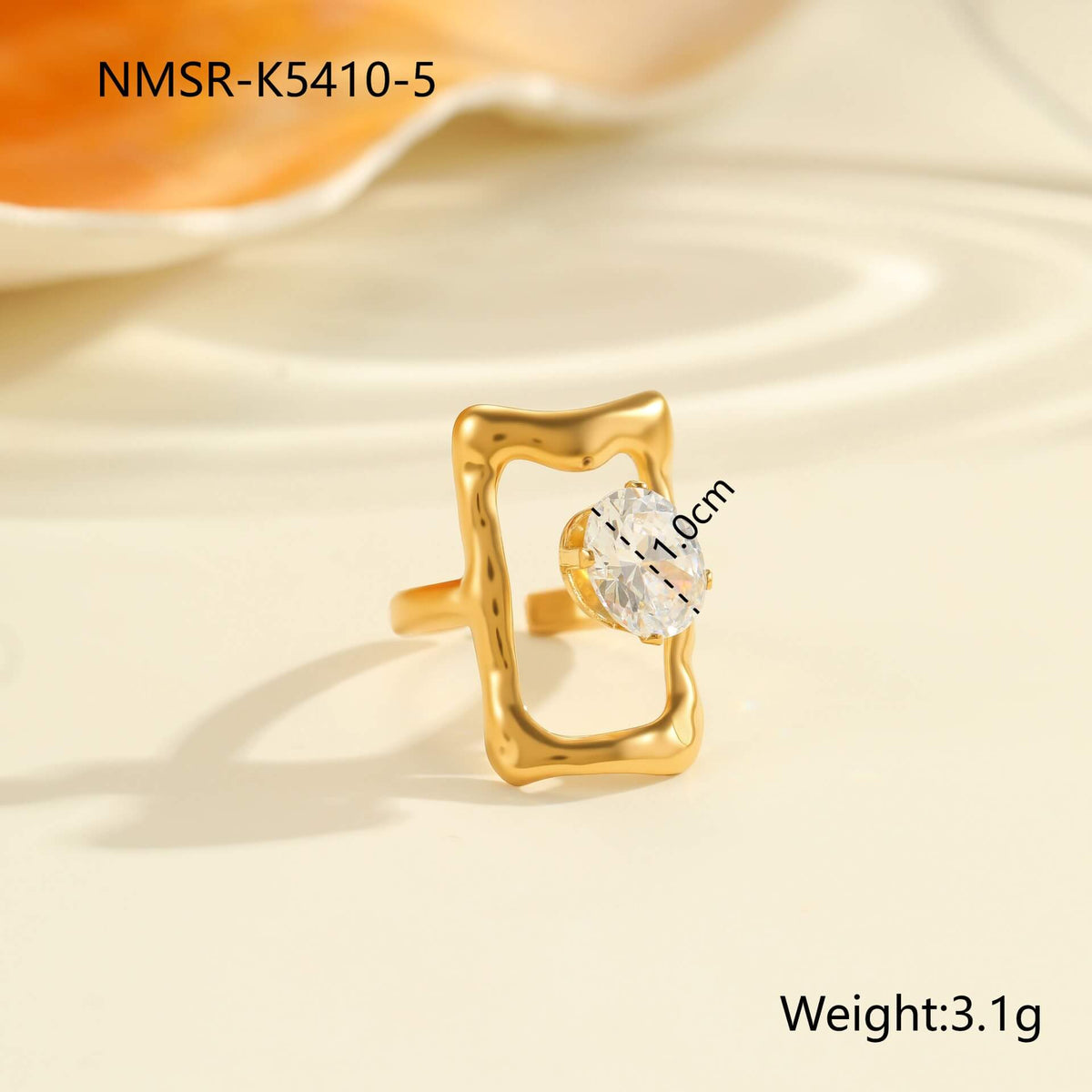 18K Gold Hammered Crystal Open Ring