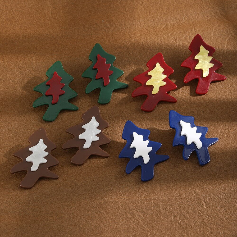 Festive Christmas Tree Resin Stud Earrings