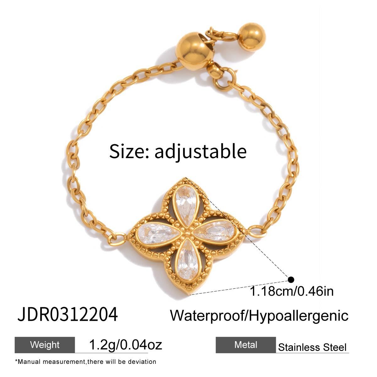 Adjustable Chain Ring with Crystal Accents