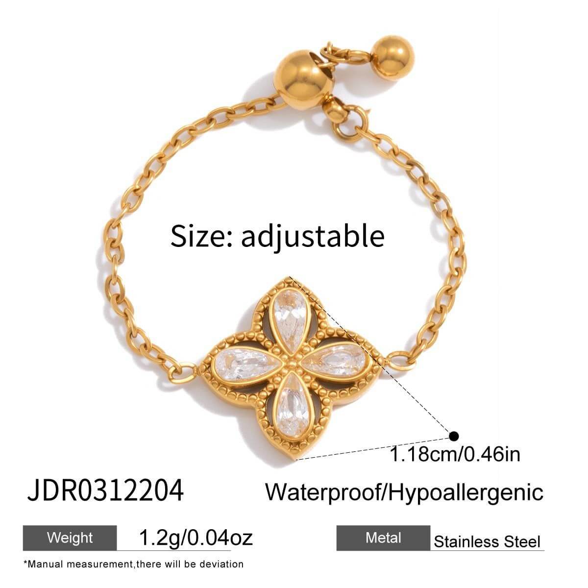 Adjustable Chain Ring with Clear CZ Pendant