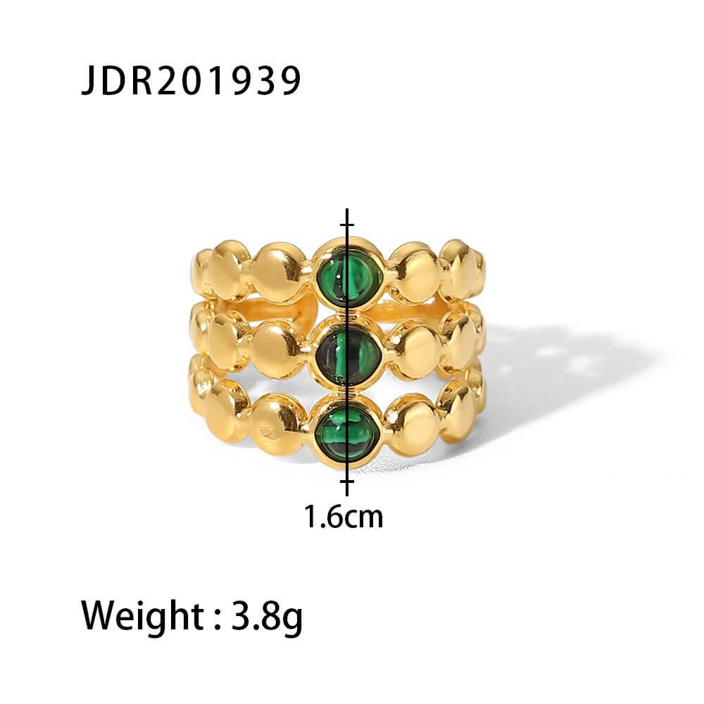 Vintage Natural Gemstone Textured Open Ring
