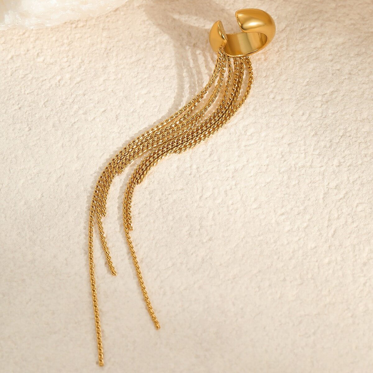 Non-Pierced Gold Chain Tassel Ear Cuff