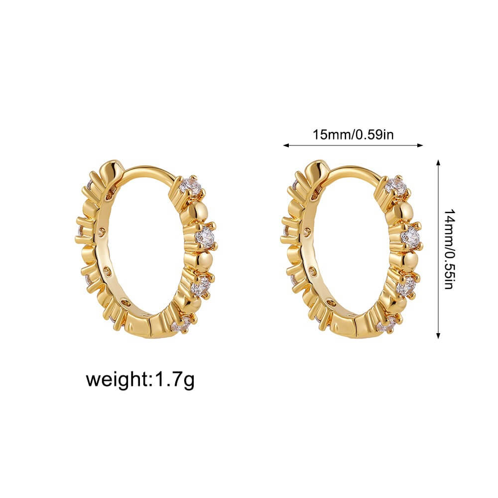 Dainty Textured CZ Huggie Hoop Earrings - 18K Gold Plated Brass