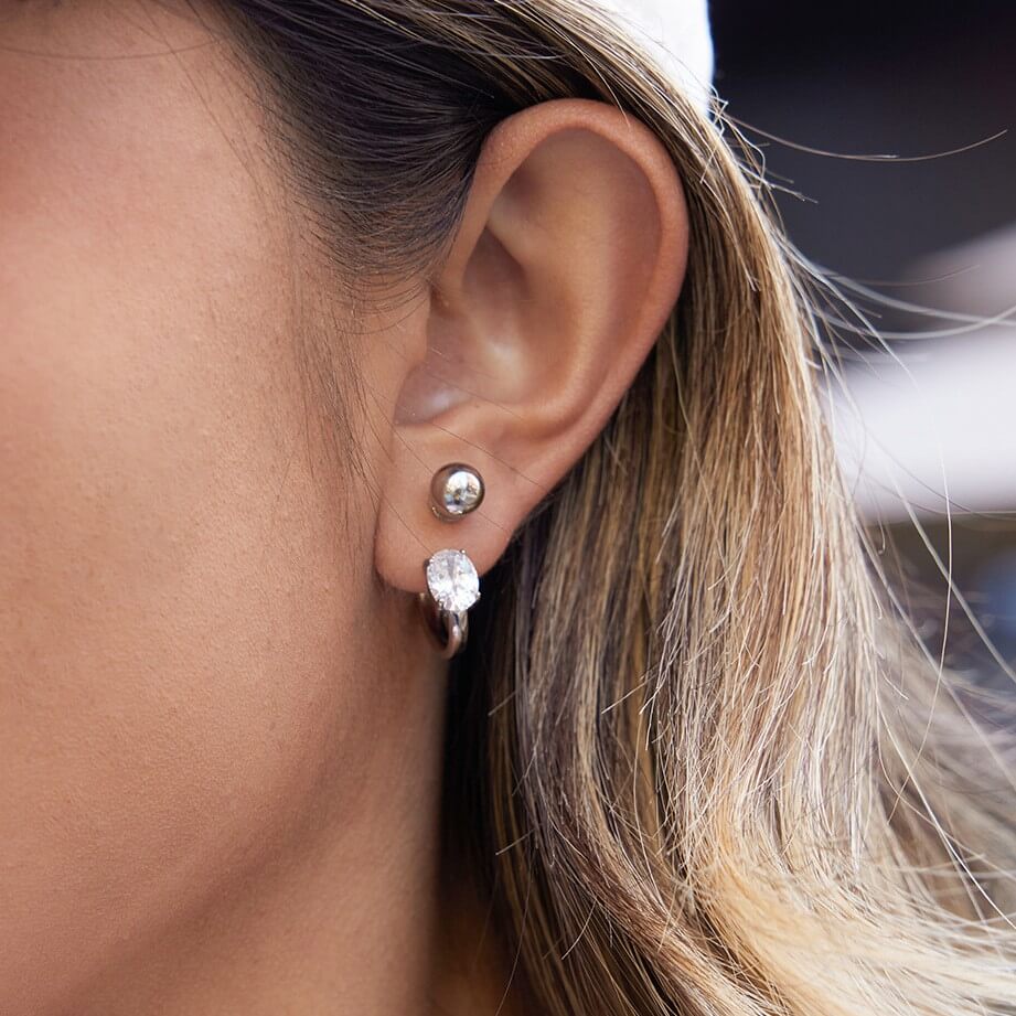 CZ Curved Barbell Huggie Earrings