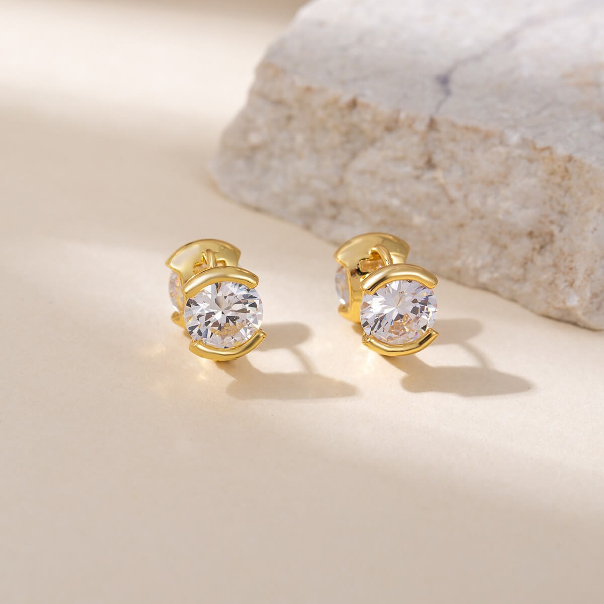 14K Gold Plated Brass Sparkling CZ Huggie Earrings