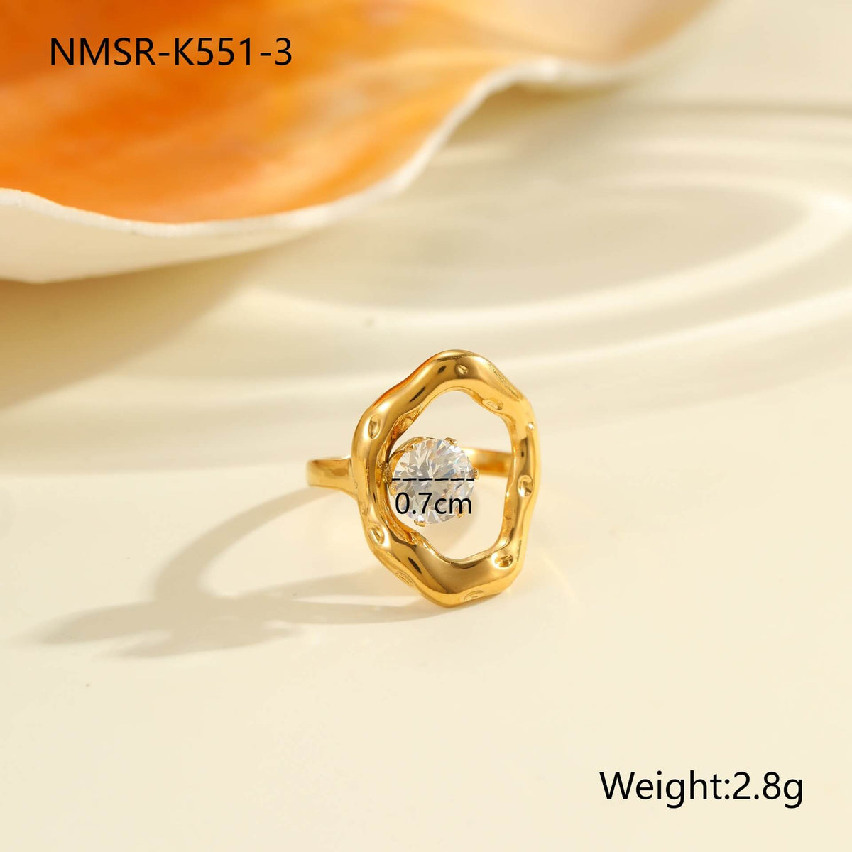 18K Gold Hammered Crystal Open Ring