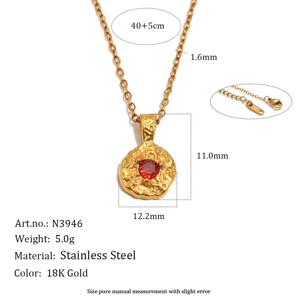 Hammered Birthstone Coin Pendant Necklace