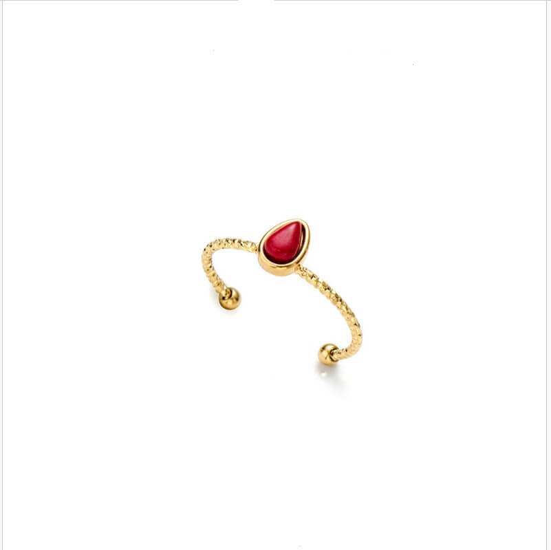 Natural Stone Teardrop Open Ring