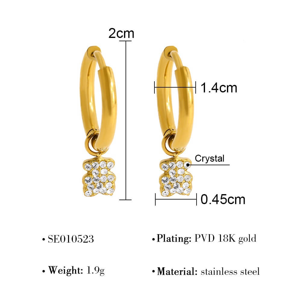 Crystal Charm Stainless Steel Hoop Earrings